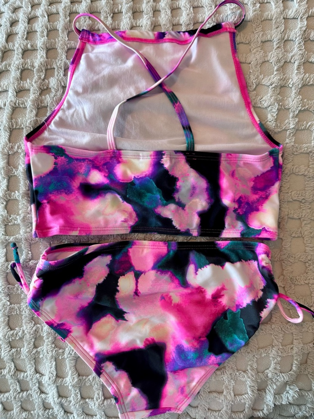 Kanu Surf NWOT Girls Pink Multi Watercolor Halter Tankini Set - Picture 3 of 12